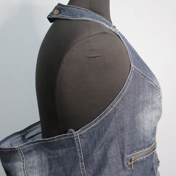Denim Halter Vest with Cutouts - Picture 4 of 9